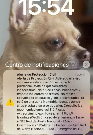 Imagen de la alerta recibida por uno de los vecinos de la ciudad