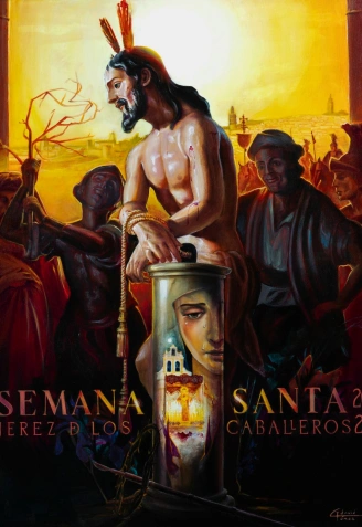 Cartel Semana Santa 2026 Jerez de los Caballeros. Óleo y acrílico sobre lienzo, obra de David Gomez Lopez .