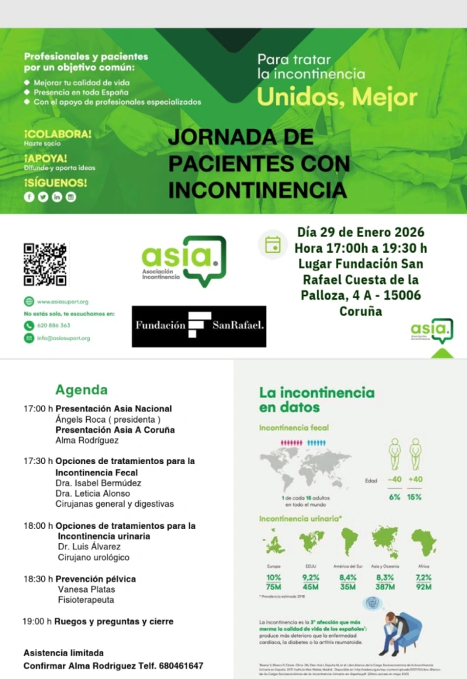 Programa de las Jornadas de Incontinencia de ASIA en A Coruña