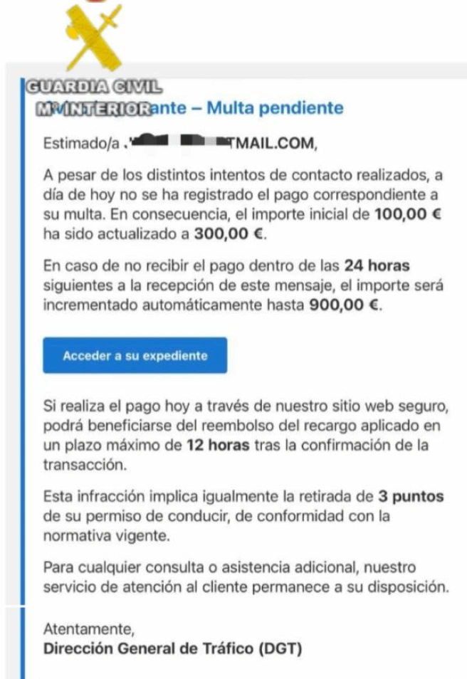 Imagen del correo con el fraude