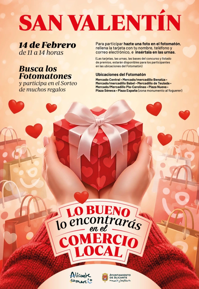 Alicante lanza la campaña del comercio local por San Valentín con sorteos y una actividad para hacerse fotos románticas