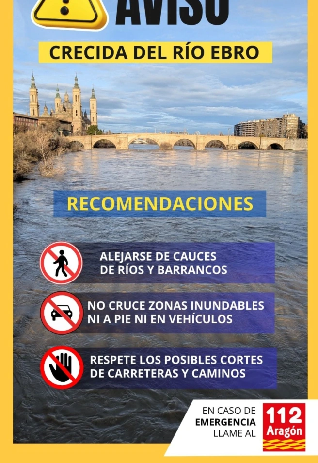 Las instituciones piden precaución ante la crecida del Ebro