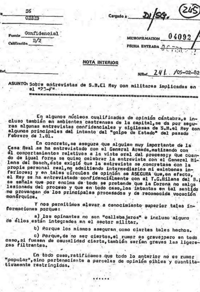 El CESID dio credibilidad a informaciones de círculos militares y de "ambientes castrenses de la capital"