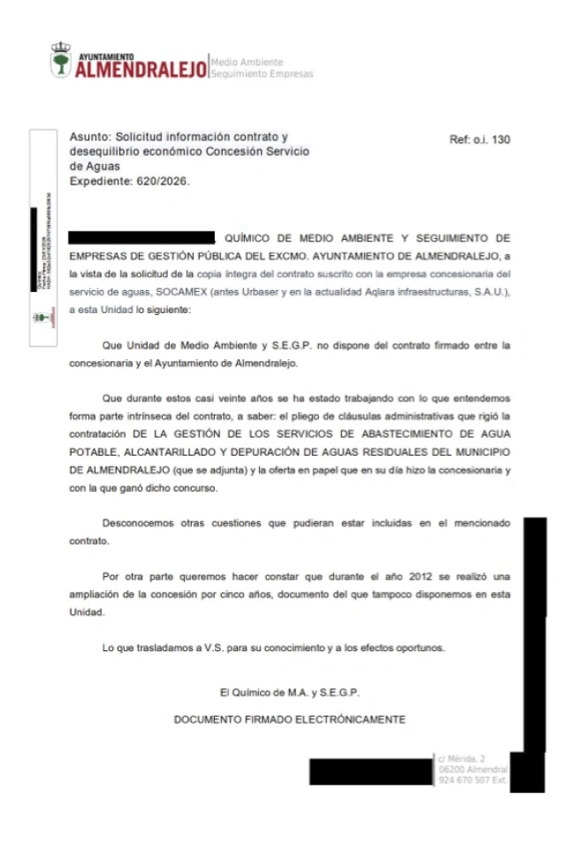 Respuesta Ayuntamiento Almendralejo a la Plataforma