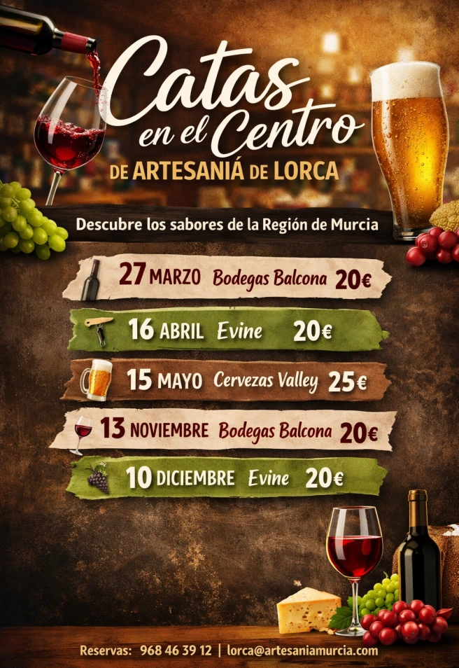 Cartel de las catas a realizar en el Centro de Artesanía de Lorca