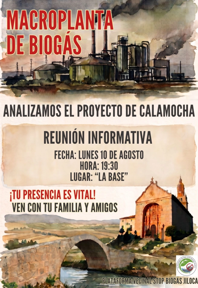 Cartel de una de las reuniones organizadas por la plataforma Stop Biogas Jiloca