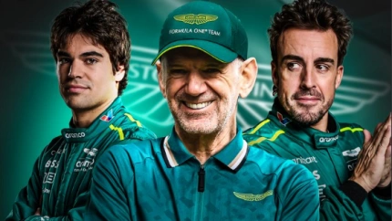 Adrian Newey junto a Lance Stroll y Fernando Alonso.