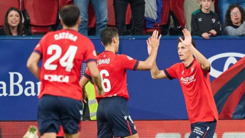 Budimir celebra el 1-0 contra Las Palmas.