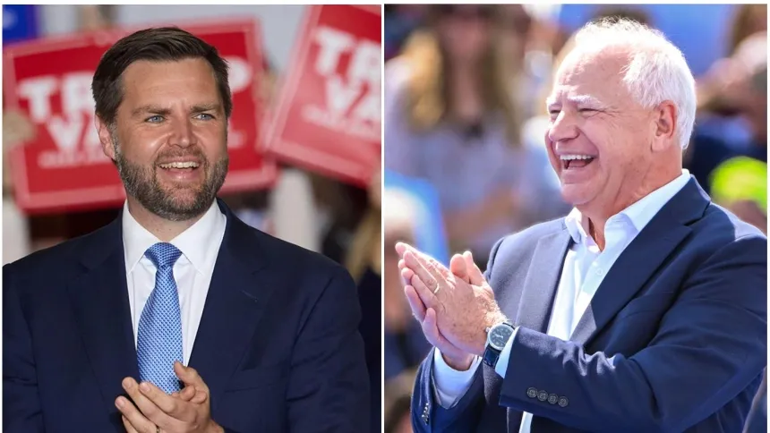 Combo de fotografías de archivo del senador republicano por Ohio, JD Vance (i) y el gobernador demócrata de Minnesota, Tim Walz
