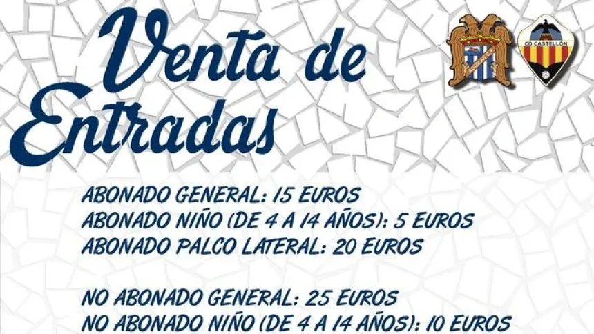 Precio de las entradas para el partido de Copa del Rey entre el Águilas FC y el CD Castellón