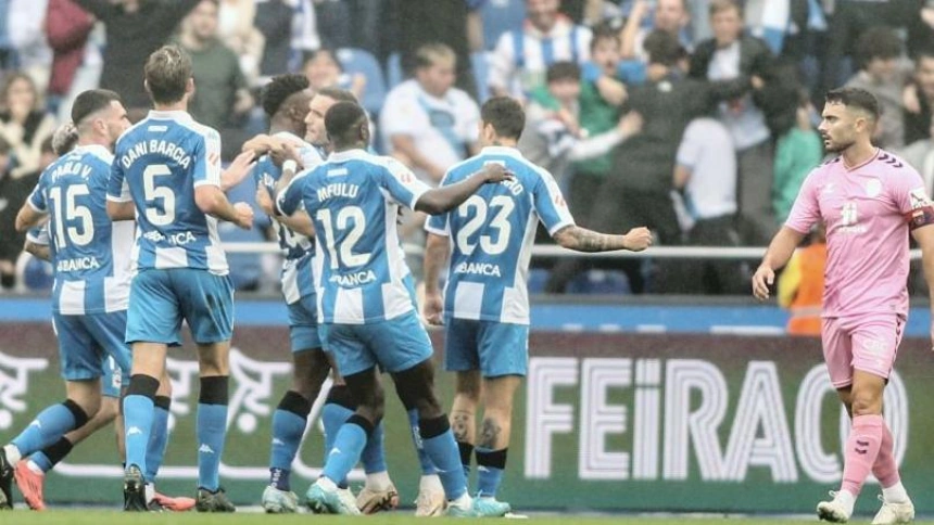 Bouldini celebra el gol del empate del Deportivo.