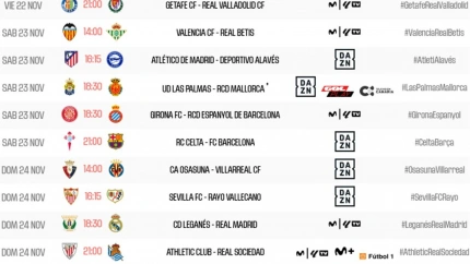 Horarios de la 14ª jornada de Liga