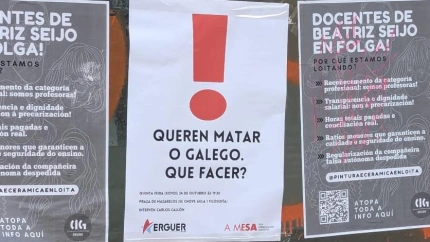 Cartel protesta sobre o idioma galego nas rúas de Santiago