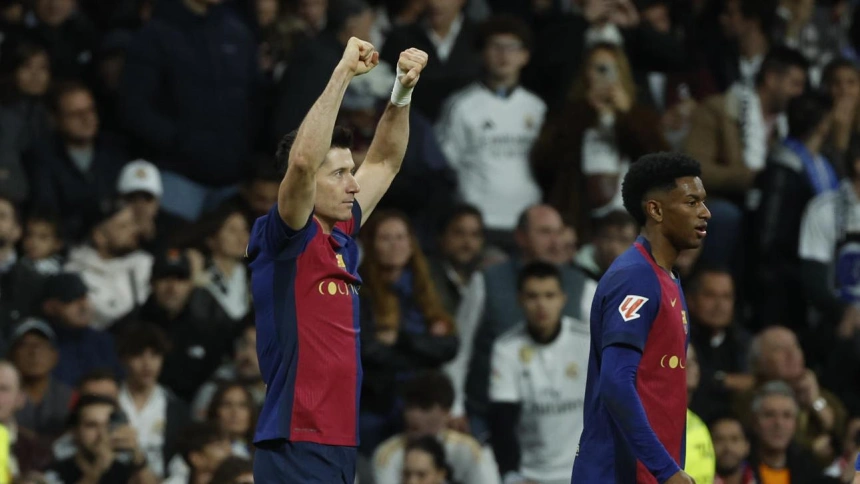 Robert Lewandowski celebra el 0-1 contra el Real Madrid.