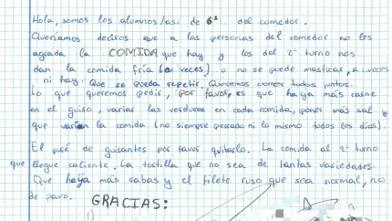Carta escrita por los alumnos y alumnas de sexto del CEIP Vales Villamarín de Betanzos