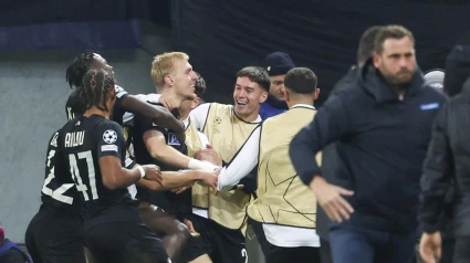 Mika Biereth celebra el 1-0 contra el Girona.