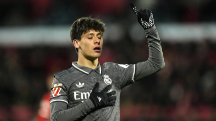 Arda Guler celebra su gol, segundo del equipo blanco, ante el Girona