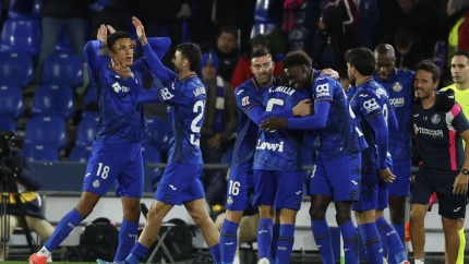 Álvaro Rodríguez celebra el gol del Getafe al Espanyol