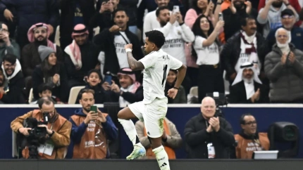 Rodrygo celebra el 2-0 del Real Madrid contra el Pachuca.