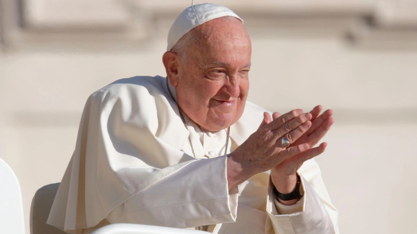 Pope Francis greets the crowd at the end of the weekly general audience at St. Peter's Square in The Vatican on October 30, 2024. (Photo by Massimo Valicchia/NurPhoto via Getty Images