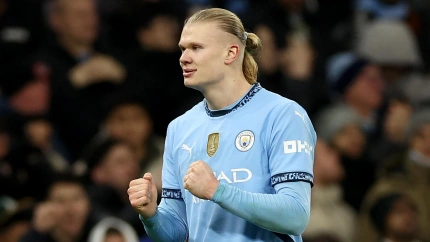 Haaland celebra su gol de penalti en el Manchester City - Real Madrid