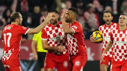 Yangel Herrera celebra el 1-1 del Girona contra el Getafe.