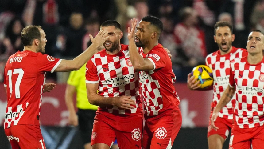 Yangel Herrera celebra el 1-1 del Girona contra el Getafe.