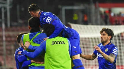 Los jugadores del Getafe celebran el segundo gol ante el Girona