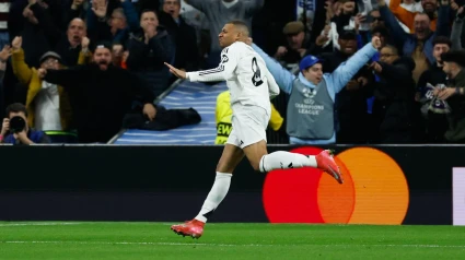 Kylian Mbappé celebra el 1-0 del Real Madrid contra el Manchester City.