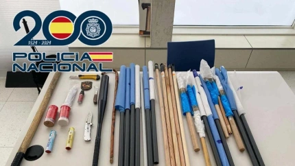 La Policía incauta armas y objetivos peligrosos a los ultras del Talavera en Cáceres