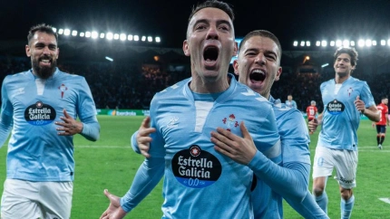 Iago Aspas celebra su gol de penalti ante Osasuna