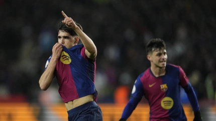 Cubarsí celebra el Barcelona 2 - Atlético de Madrid 2