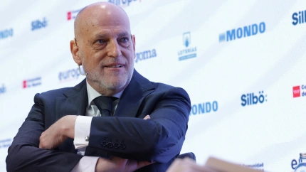 El presidente de LaLiga, Javier Tebas, antes de intervenir en un desayuno informativo este lunes en Madrid