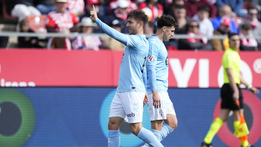 ker Losada celebra su primer gol en Primera con la camiseta del Celta.