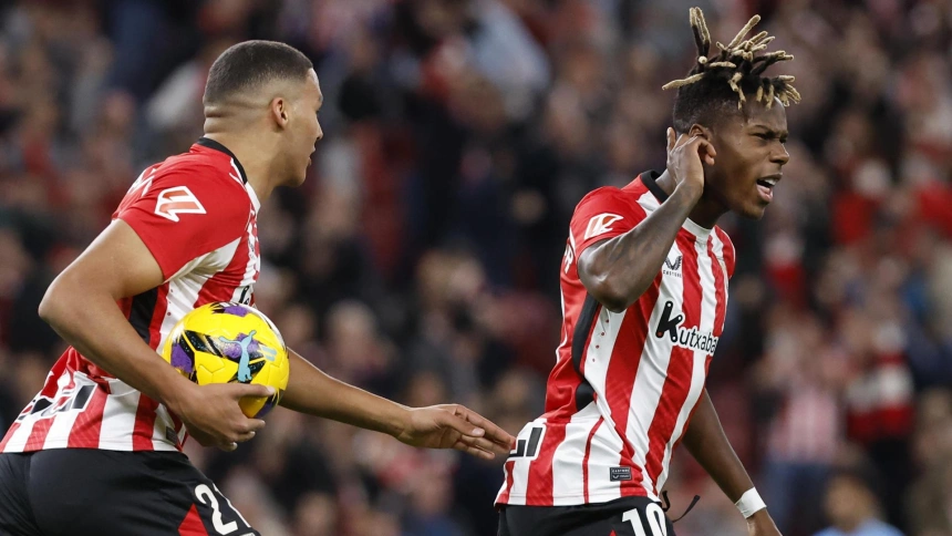 Nico Williams celebra el 1-1 del Athletic contra el Mallorca.