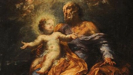 "San José con el Niño Jesús" es una pintura anónima del siglo XVIII perteneciente a la escuela madrileña
