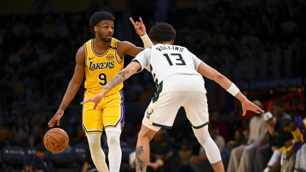 Bronny James, en el partido ante los Bucks