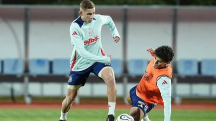 Fermín, durante un entrenamiento con la selección sub21