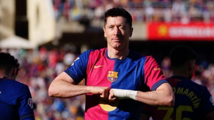 Robert Lewandowski celebra el gol durante el Barcelona-Girona