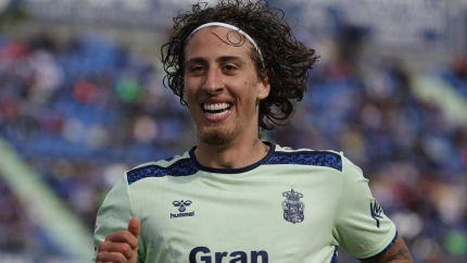 Fábio Silva celebra el 1-3 de Las Palmas contra el Getafe