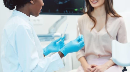2C4YKN6 Woman seeing gynecologist doctor to check for STD