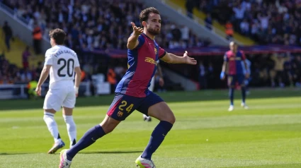 Eric García celebra su gol, en el Barcelona - Real Madrid