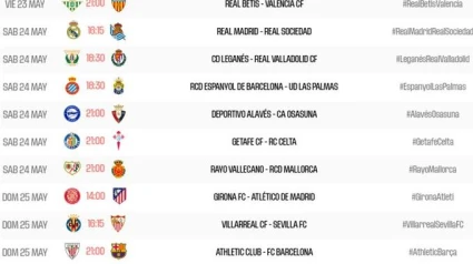 Horarios de la última jornada en Primera División