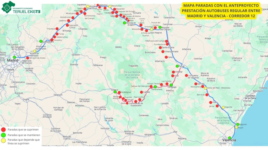 Teruel vuelve a quedarse fuera del mapa: estas son las paradas de autobús que no pasarán por la provincia