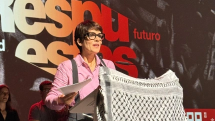 Teresa Fuentes durante su discurso tras ser elegida secretaria general de CCOO en la Región