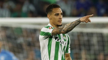 Antony celebra el 1-0 del Betis contra el Valencia