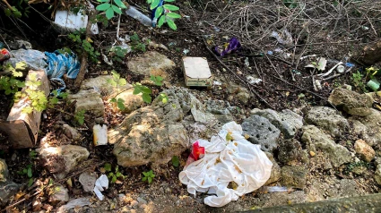 Basura tras el mercadillo en la orilla del río Carrión