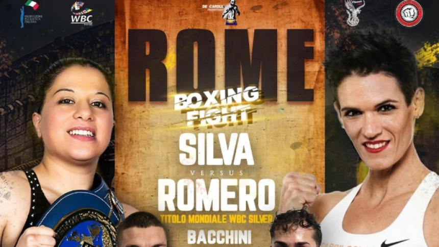 Cartel del combate de boxeo entre la italiana Stephanie Silva y la lumbrerense Mary Romero