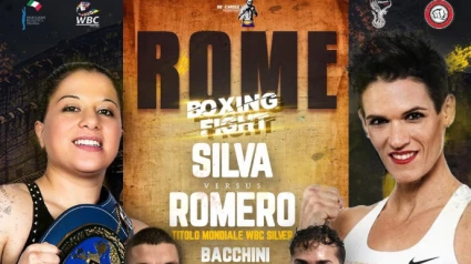 Cartel del combate de boxeo entre la italiana Stephanie Silva y la lumbrerense Mary Romero