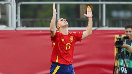 Pablo García celebra el gol de España (@sefutbol)